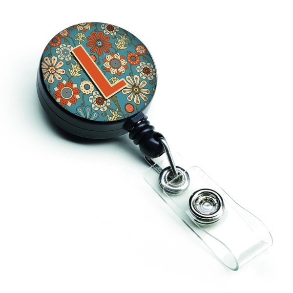 Carolines Treasures Letter L Flowers Retro Blue Retractable Badge Reel CJ2012-LBR